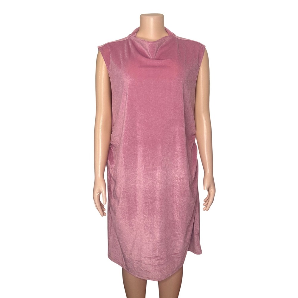 A New‎ Day Dress Women's Sleeveless Midi Mock Neck Ruched Velvet Dress Size 2X